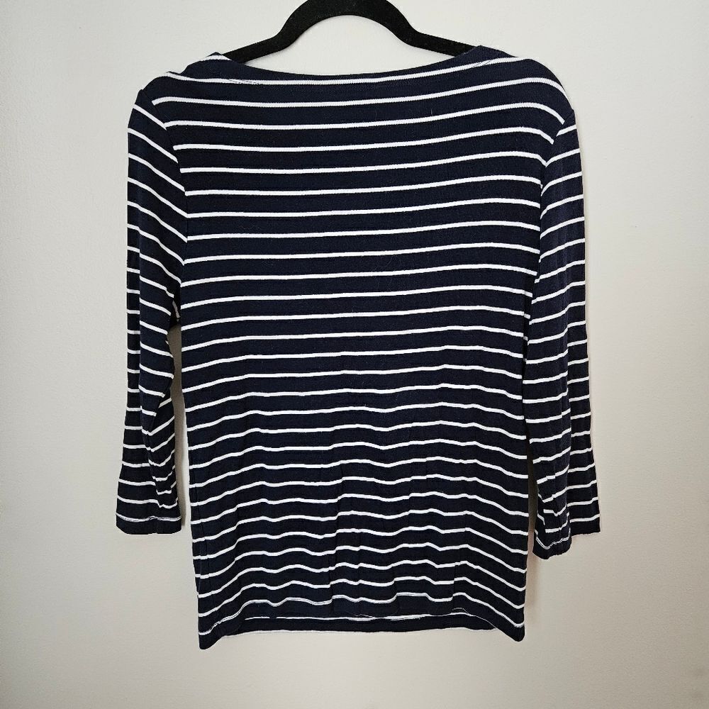 Dip Top Striped Navy White 3/4 Sleeves Crewneck Casual Neutral Comfy Staple - Picture 4 of 7